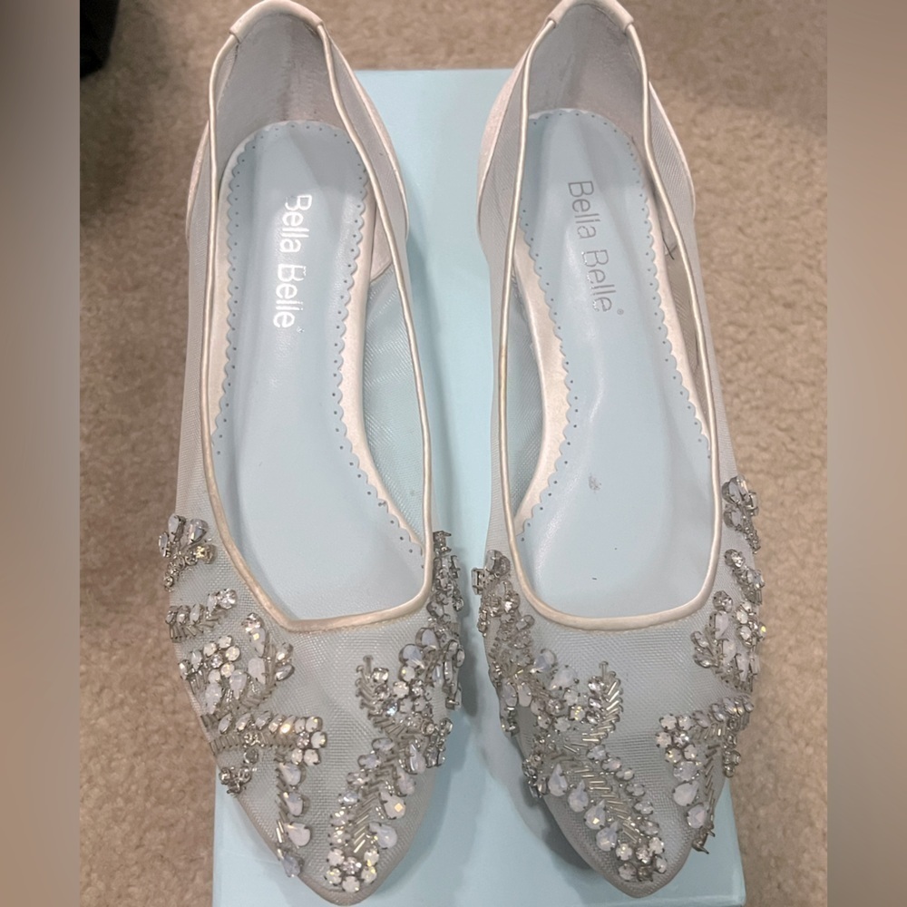 Bella Belle Crystal Embellished Clear Flats with Rhinestones and Blue Insole
